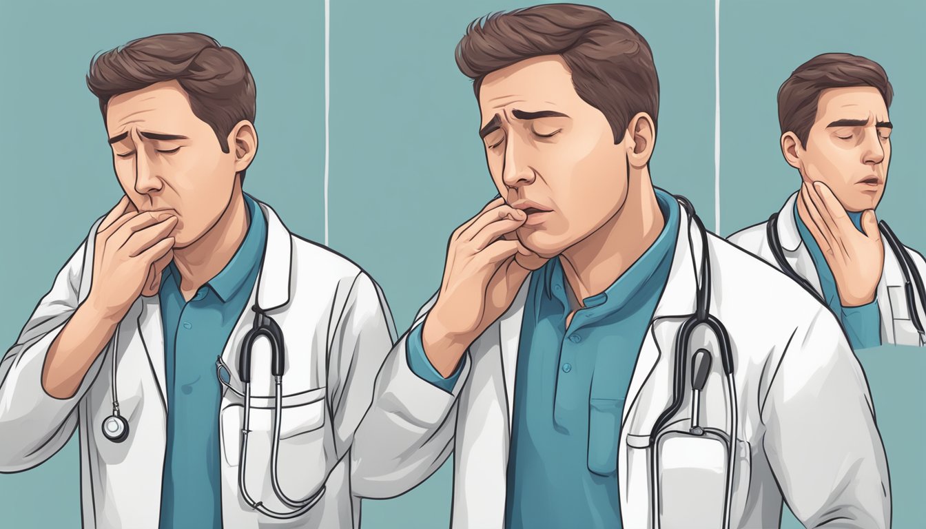 A person experiencing chest pain, shortness of breath, dizziness, nausea, and extreme fatigue. Phone in hand, they hesitate before calling for medical help