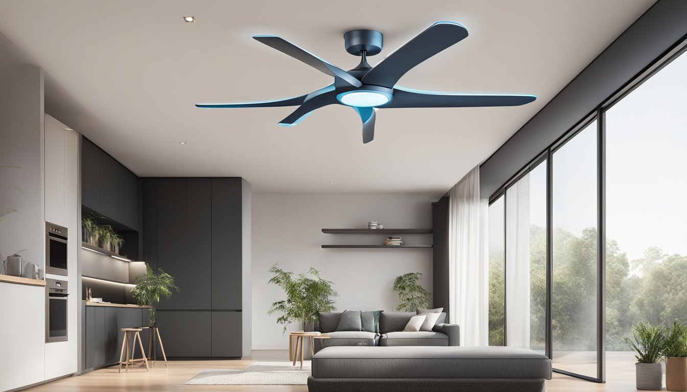 A sleek, modern ceiling fan with innovative design features and Efenz branding