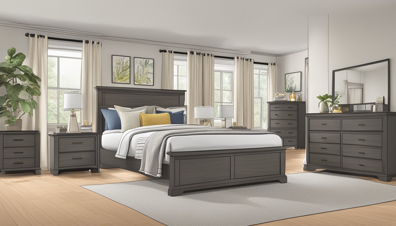 A bedroom with various bed sizes labeled: twin, full, queen, king