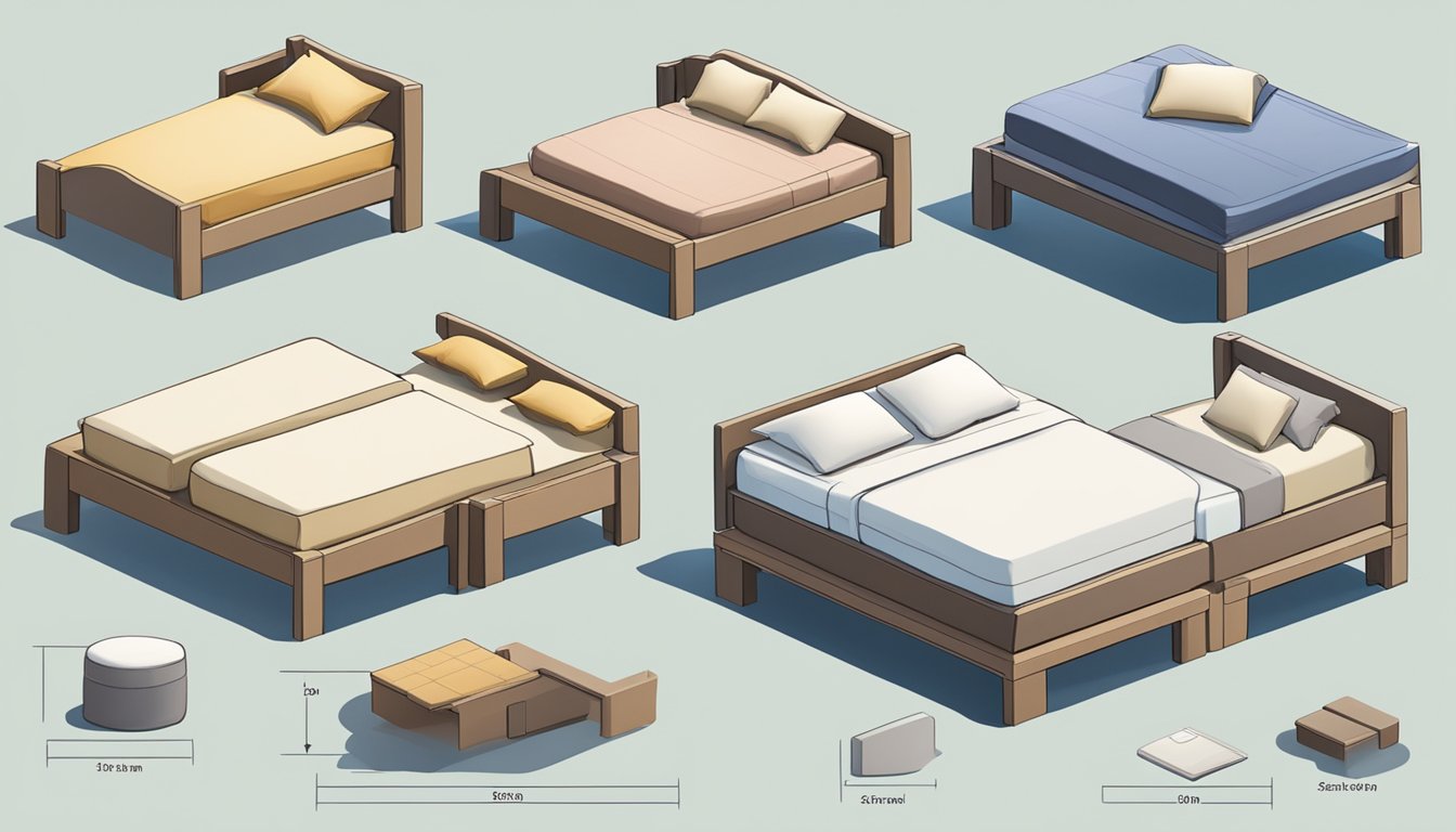 A variety of bed sizes displayed with corresponding labels