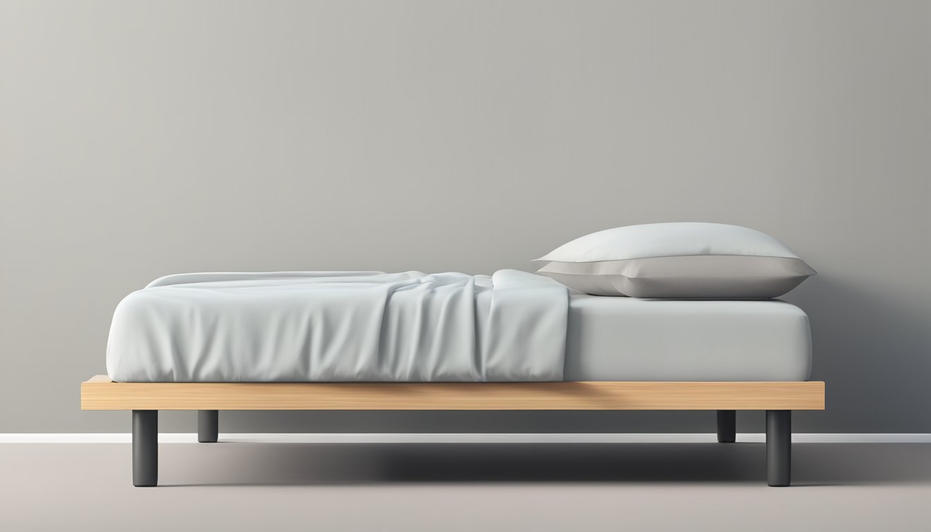 A single bed frame sits against the wall, with clean lines and a simple design