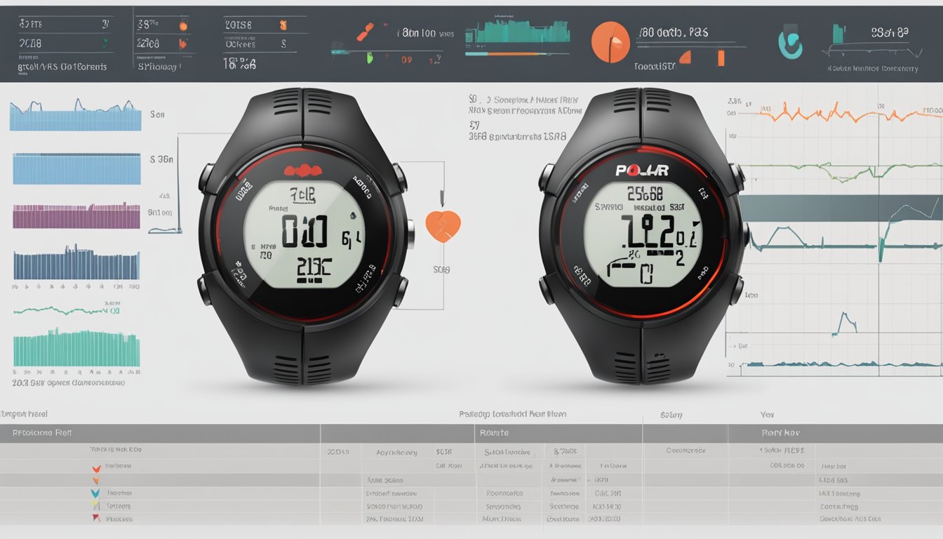 A Polar heart rate monitor displayed with its technical specifications visible