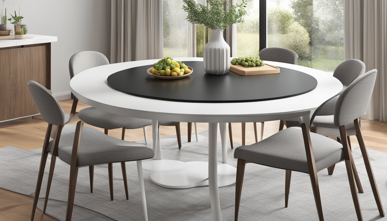 A round extendable dining table with modern design and sleek style
