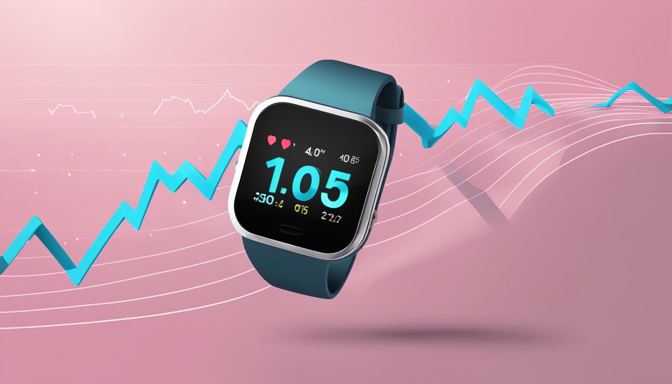 A digital fitness tracker displays a rising heart rate graph during a workout