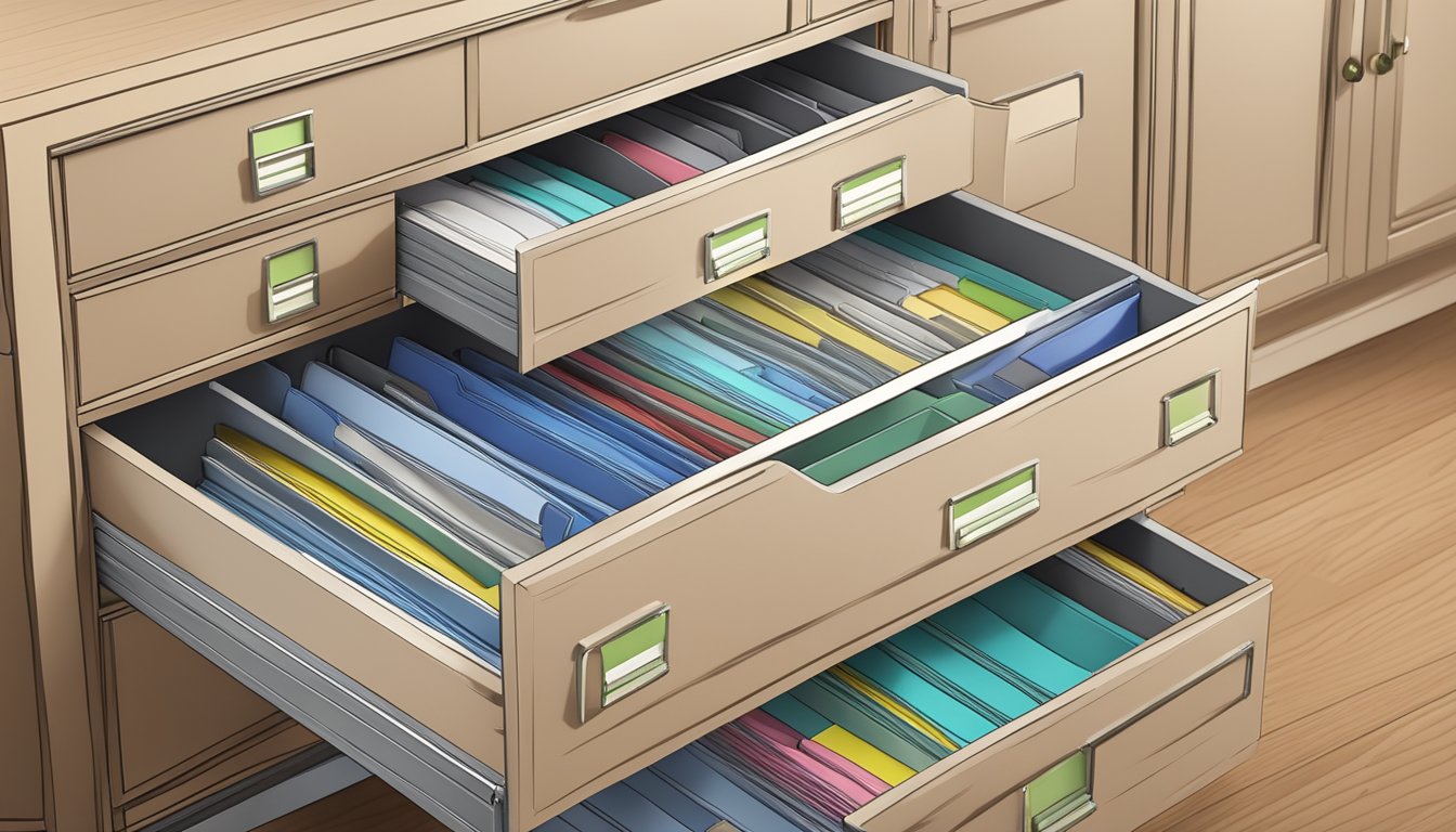 A drawer cabinet labeled "Frequently Asked Questions" is open, revealing neatly organized files and folders