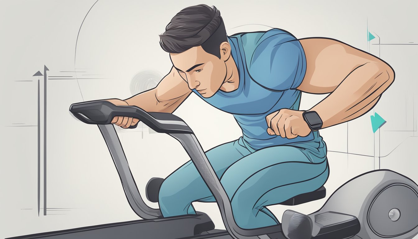 A person exercising with a heart rate monitor displaying safe levels