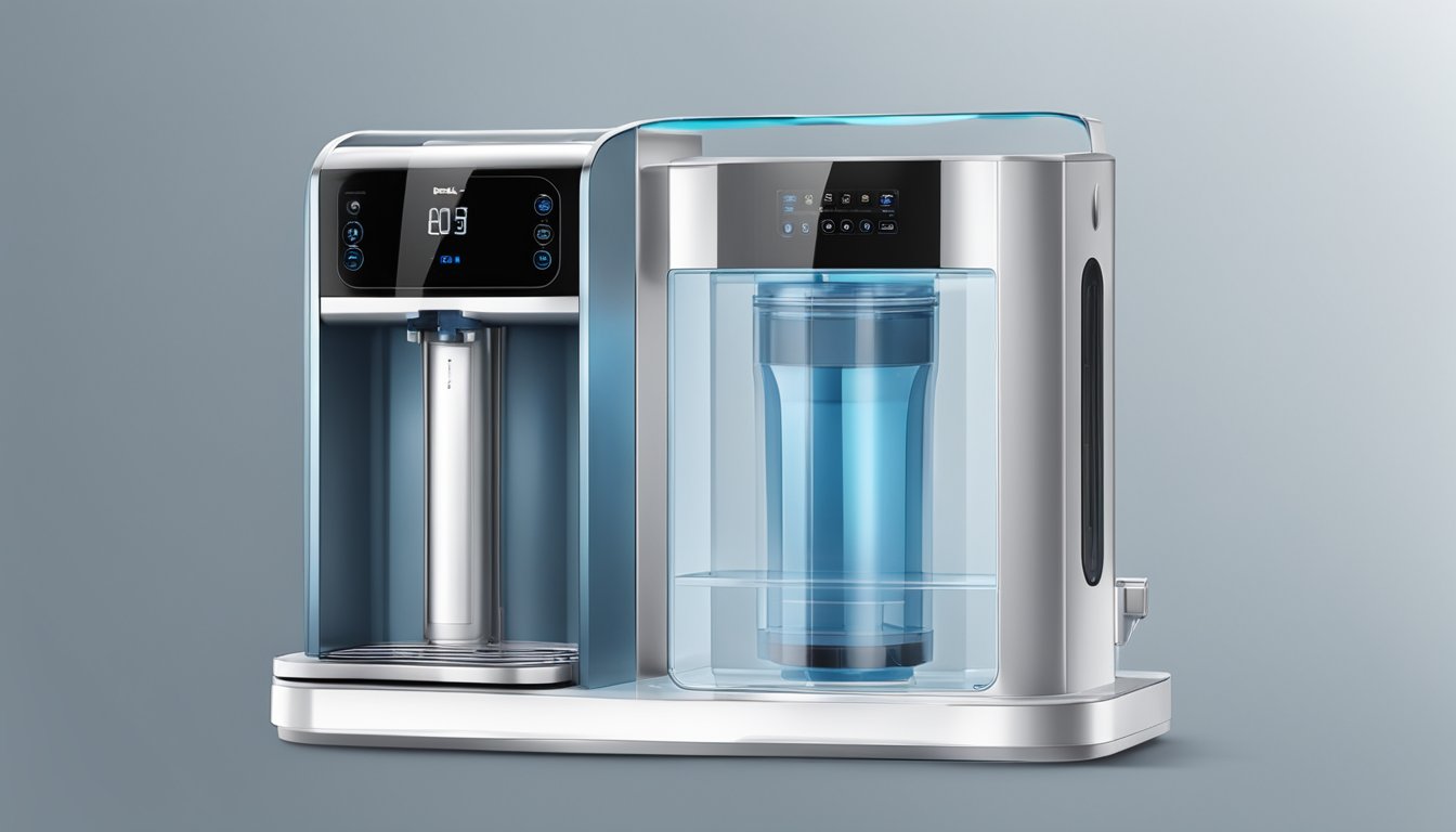 A sleek water purifier with advanced filtration technology and LED display. Reflects modern design and efficiency