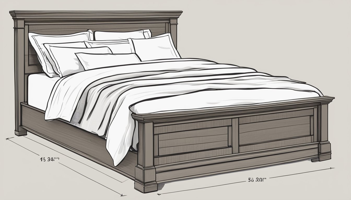 A queen size bed frame surrounded by various frequently asked questions in bold text