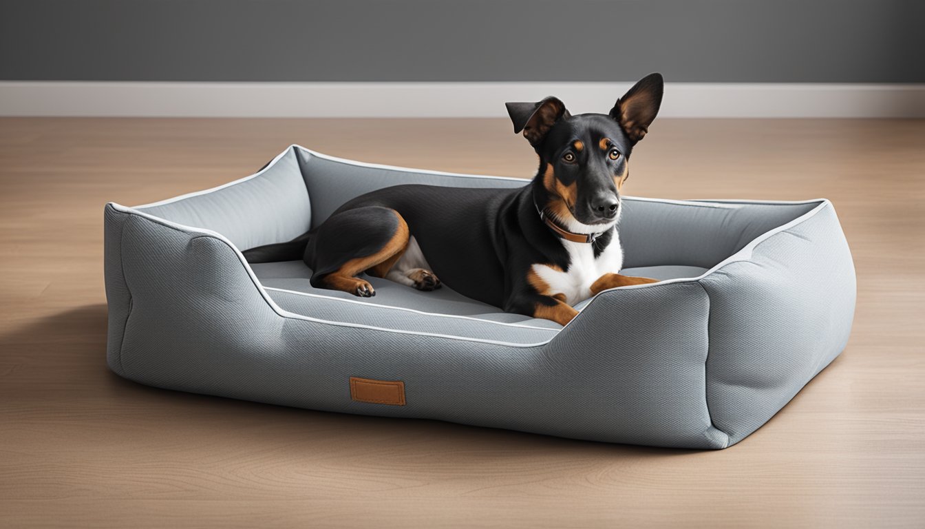 A cozy dog bed with supportive padding and soft, breathable fabric. A spacious design allows the dog to stretch out comfortably