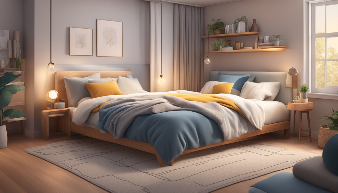 A cozy bedroom with a plush, supportive super single mattress. Soft pillows and a warm blanket create an inviting atmosphere for restful sleep