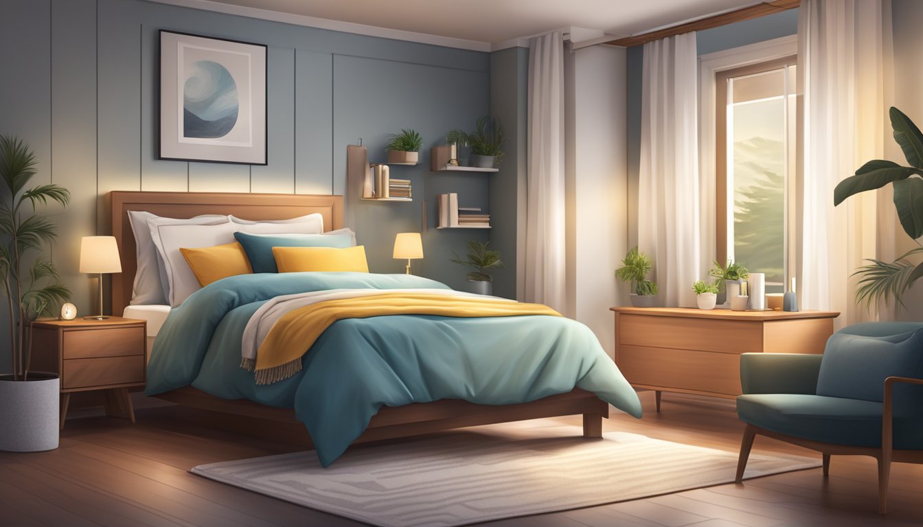 A neatly made bed with soft, fluffy pillows and a cozy blanket, surrounded by nightstands and a bedside lamp for added convenience