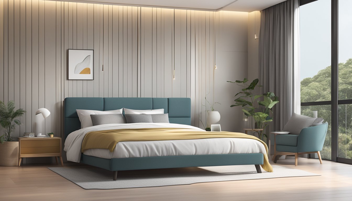A single bed frame in a modern Singapore bedroom, with clean lines and minimalist design
