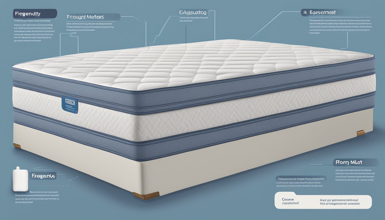 A foam mattress with a "Frequently Asked Questions" label prominently displayed on the packaging