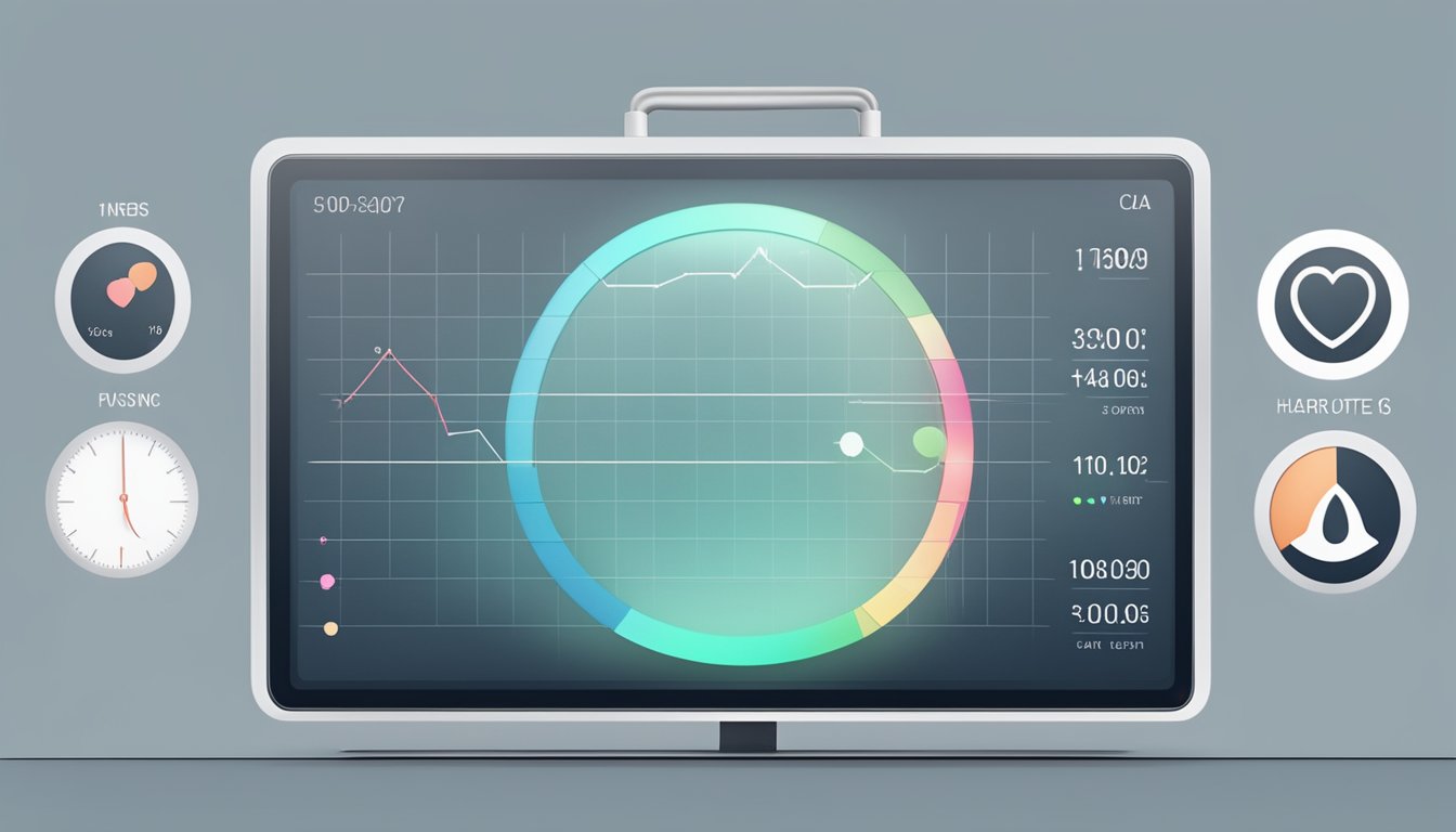 A heart rate monitor displays a steady, low number. A calm environment surrounds it, with a peaceful atmosphere and minimal distractions