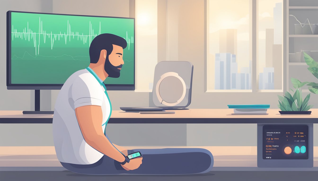Resting heart rate: A calm, still environment with a heart rate monitor displaying a stable reading
