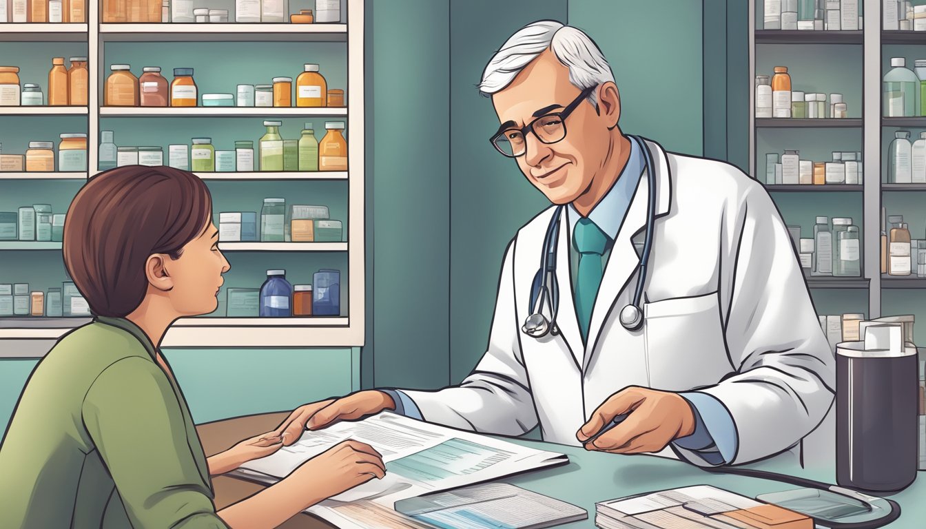 A doctor explains heart failure treatment options to a patient, showing medication and lifestyle changes