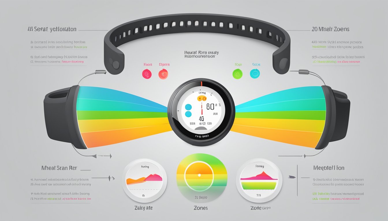 A heart rate monitor displays different training zones: easy, moderate, and intense
