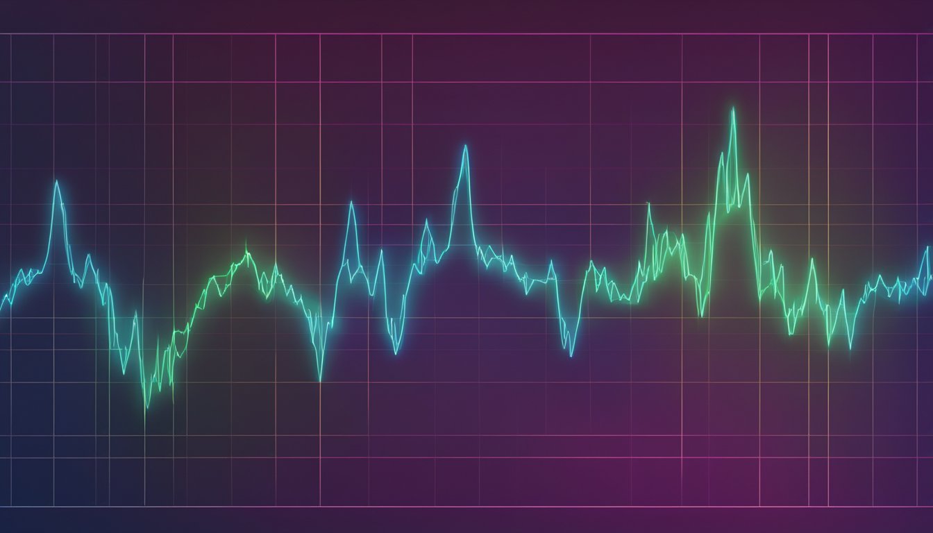A woman's heart rate, shown as a pulsing wave, falls within a healthy range