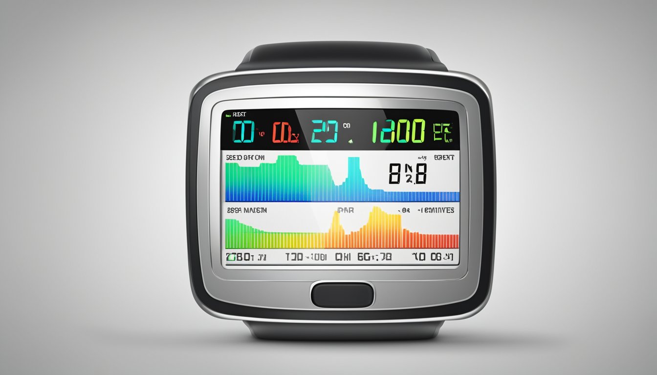 A digital heart rate monitor displays a steady pulse of 60-100 beats per minute, representing the normal heart rate for women