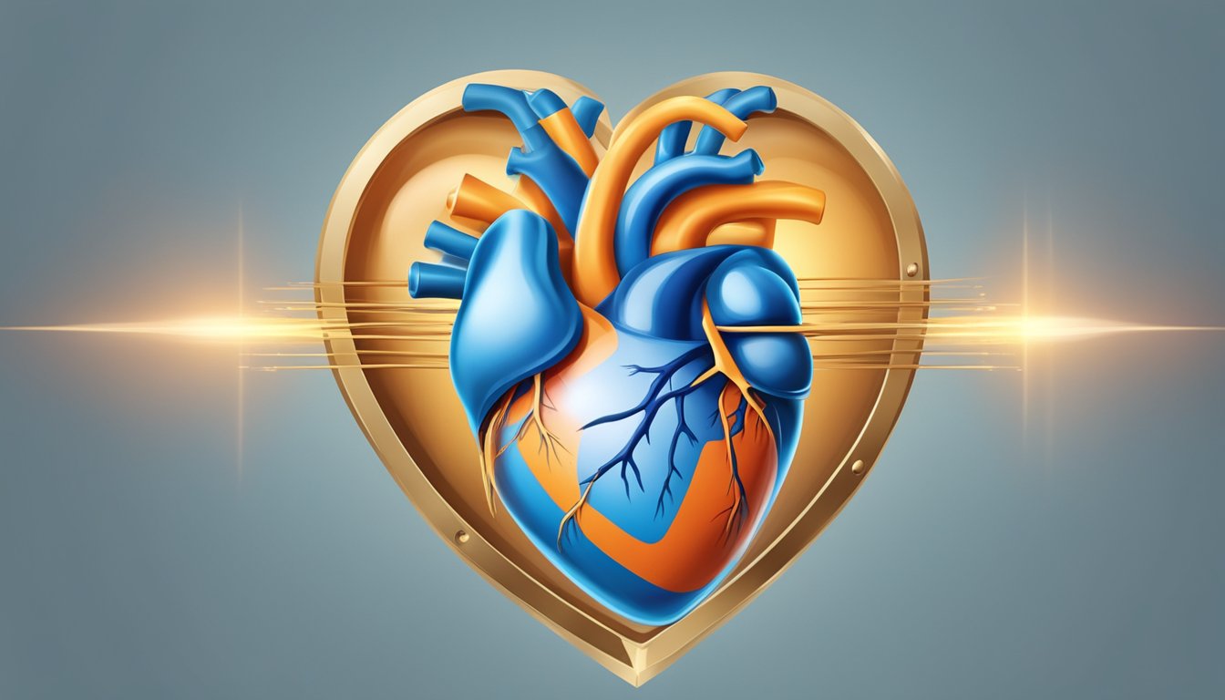 A heart with a protective shield symbolizing prevention of rheumatic heart disease