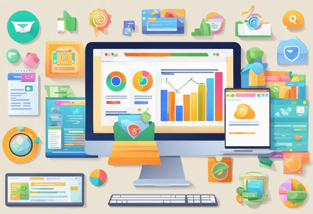 A computer screen displaying various affiliate marketing websites with colorful logos and product images