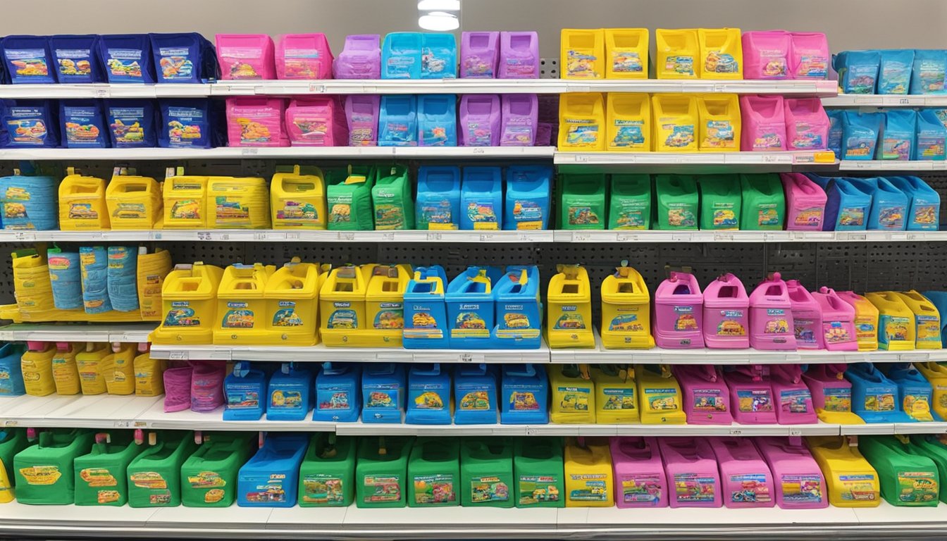 A colorful array of mops lined up neatly on display in a Singaporean cleaning supply store. Bright signage advertises the "Best Mops in Singapore" above the selection