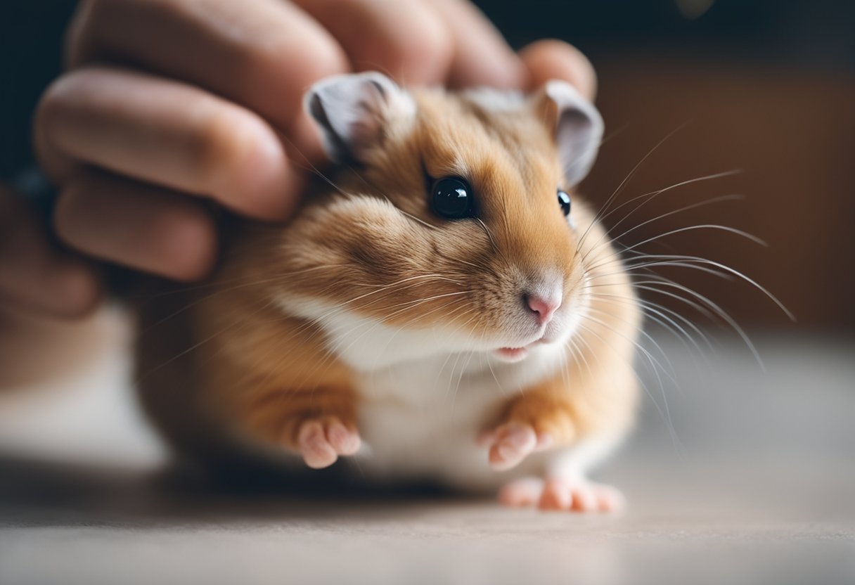 A hamster snuggles up to its owner, nuzzling their hand for affection