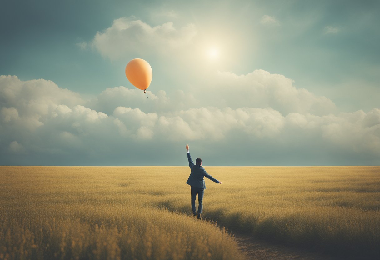 A figure releases a balloon into the sky, symbolizing the act of letting go after surviving cancer treatment and care