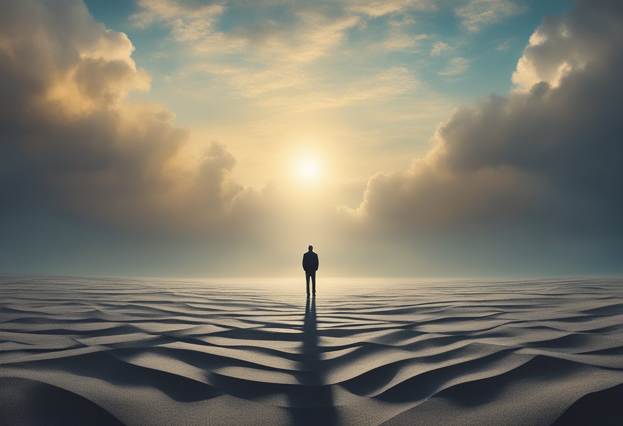A figure stands facing a bright horizon, symbolizing hope and resilience after overcoming cancer. The person's posture exudes strength and determination