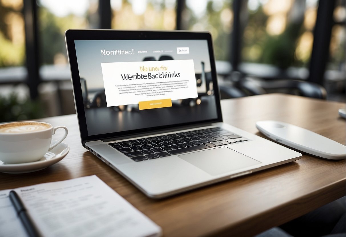 A website with a "No unethical backlinks" sign surrounded by clean, white-hat backlinks leading to reputable sources