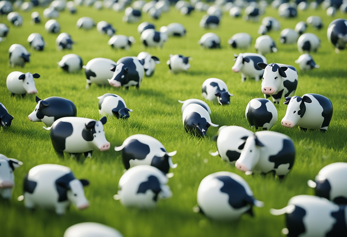 A field with various cash cow business ideas floating above like balloons