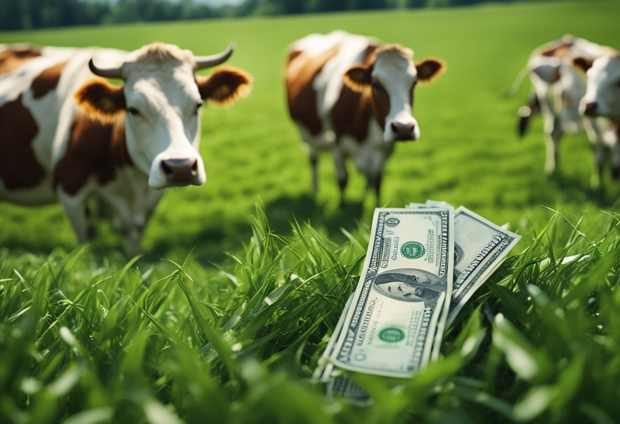 Various profitable business ideas grow in size and scale, symbolized by cash cows grazing in a lush field