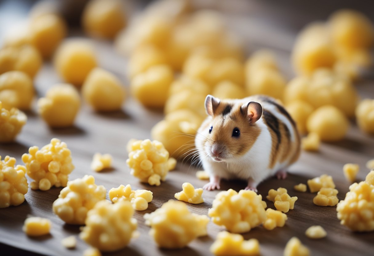 Hamsters surrounded by scrambled eggs