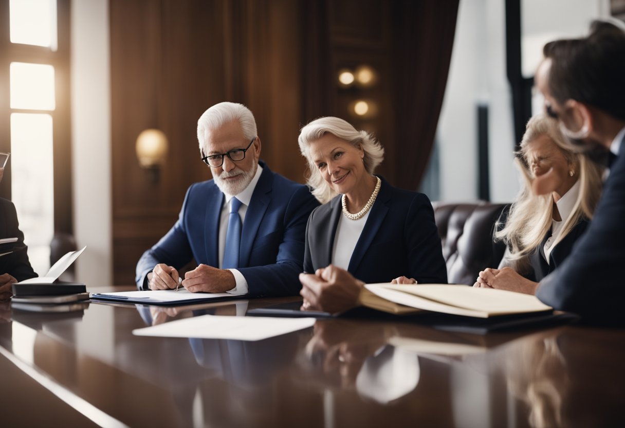 A document signing ceremony with a lawyer, a parent, and a representative. The lawyer explains the scope and limitations of power of attorney