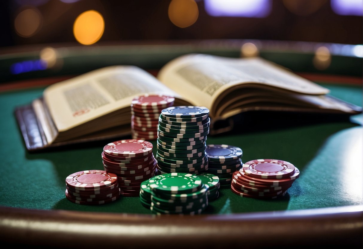 A poker table with books and literary works on poker as the main focus