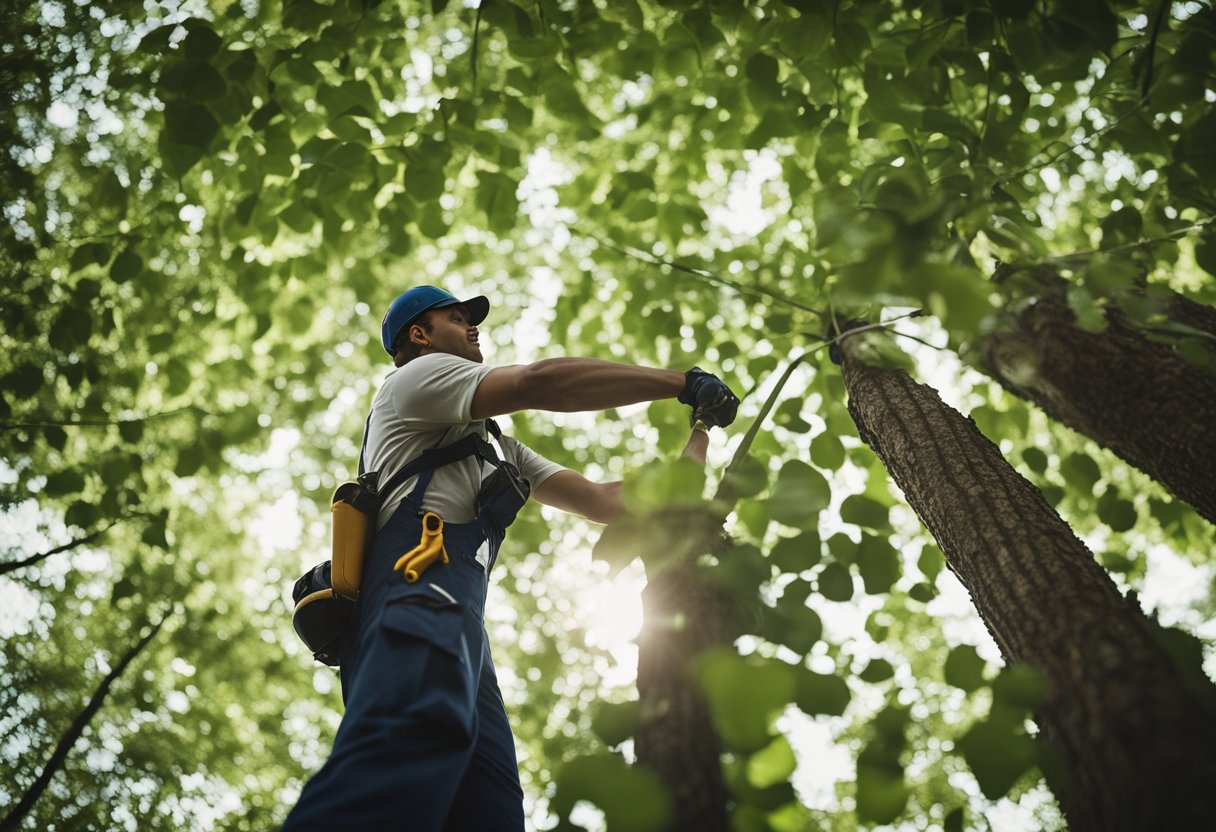 A person reaching out to a professional tree service company for assistance with tree maintenance