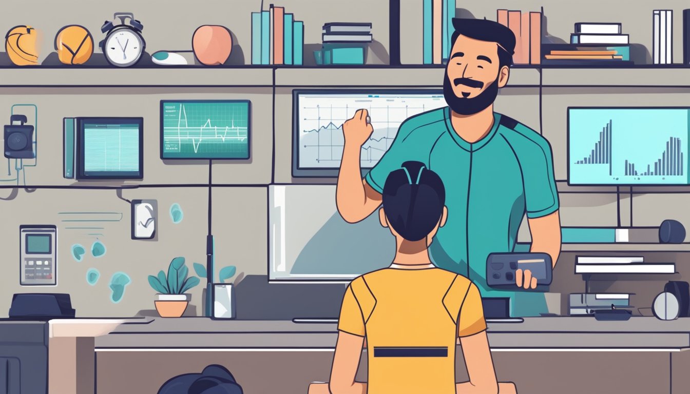 A figure monitoring a heart rate monitor during a post-exercise cool down