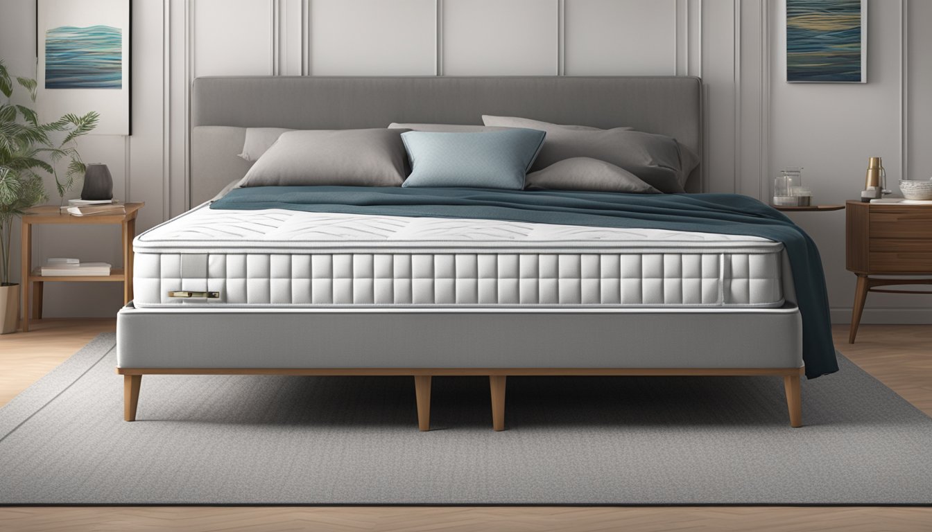 A pocket spring mattress lays atop a sturdy bed frame, with crisp, clean sheets draped over it. The mattress is plush and inviting, with rows of individual pocket springs providing support and comfort