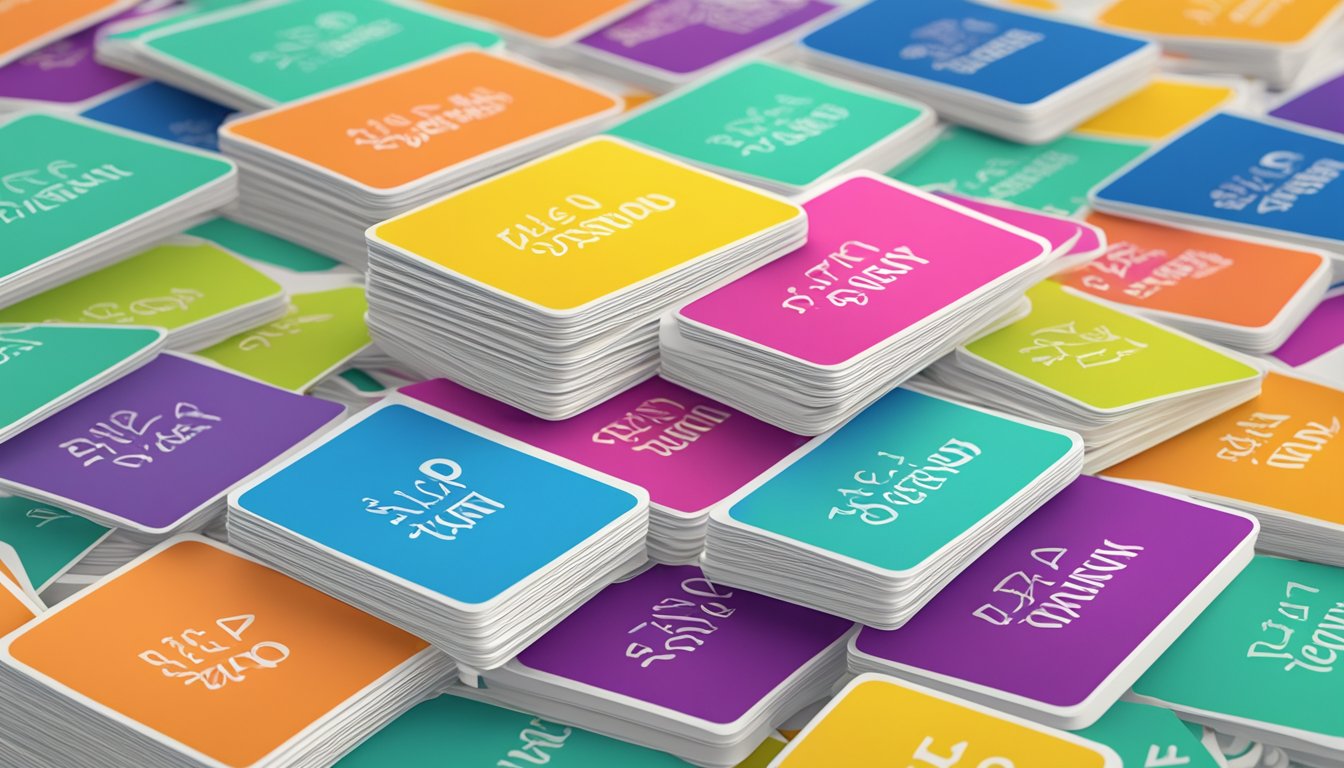 A stack of colorful FAQ cards with the words "Frequently Asked Questions" on them, arranged neatly on a table