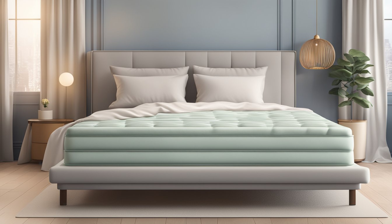 A memory foam mattress lies on a bed frame, surrounded by fluffy pillows and a cozy duvet