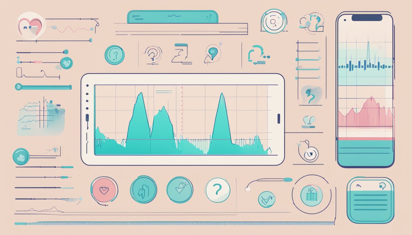 Heart rate monitor displaying fluctuating beats, surrounded by a list of common questions about heart rate variability