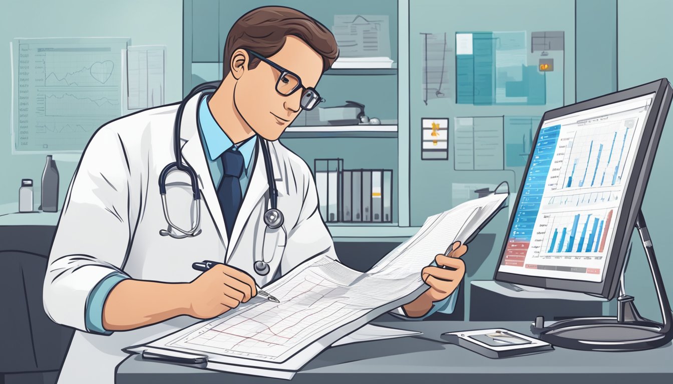 A doctor examines medical charts and diagnostic tests to stage heart failure