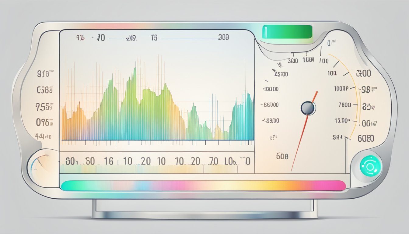 A heart rate monitor showing a low number. A person exercising