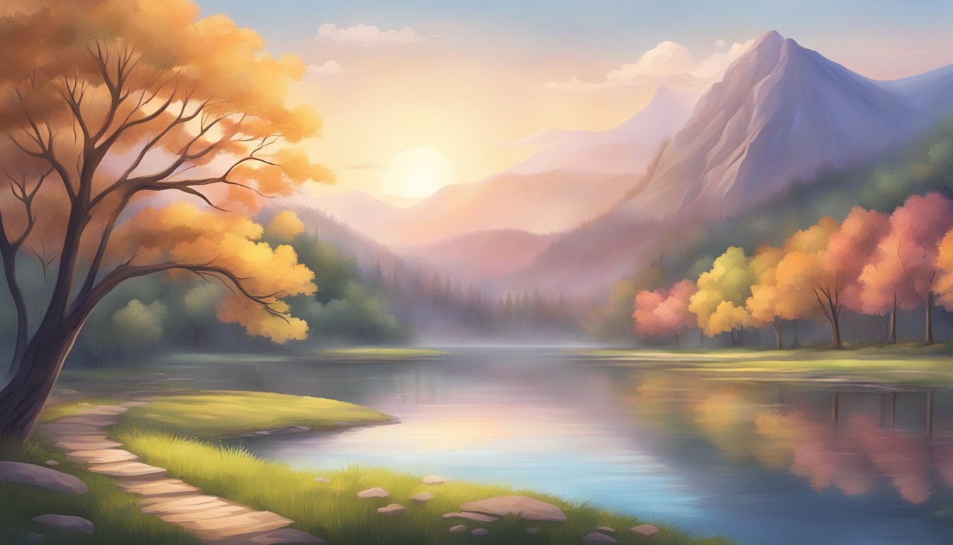 A serene setting with a calming atmosphere, surrounded by nature and gentle sounds to depict slowing heart rate when nervous