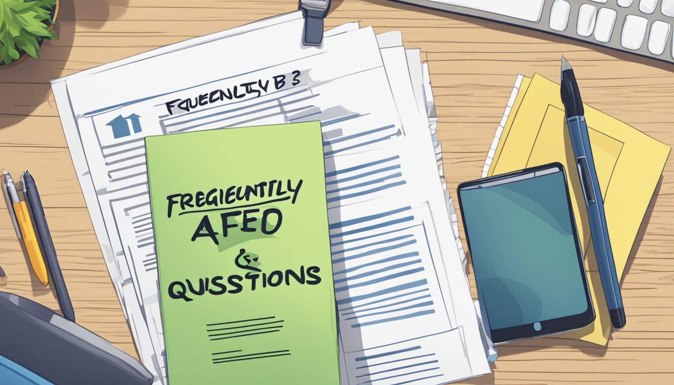 A stack of FAQ sheets with the title "Frequently Asked Questions db&b" on a desk with a pen and a computer in the background
