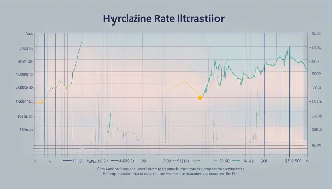 Hydralazine increases heart rate, causing potential side effects and adverse reactions. Illustrate a heart rate monitor with fluctuating levels