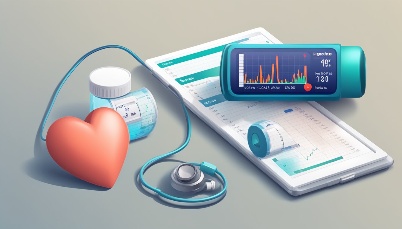 Hydralazine increases heart rate. Show a medicine bottle with a heart rate monitor nearby