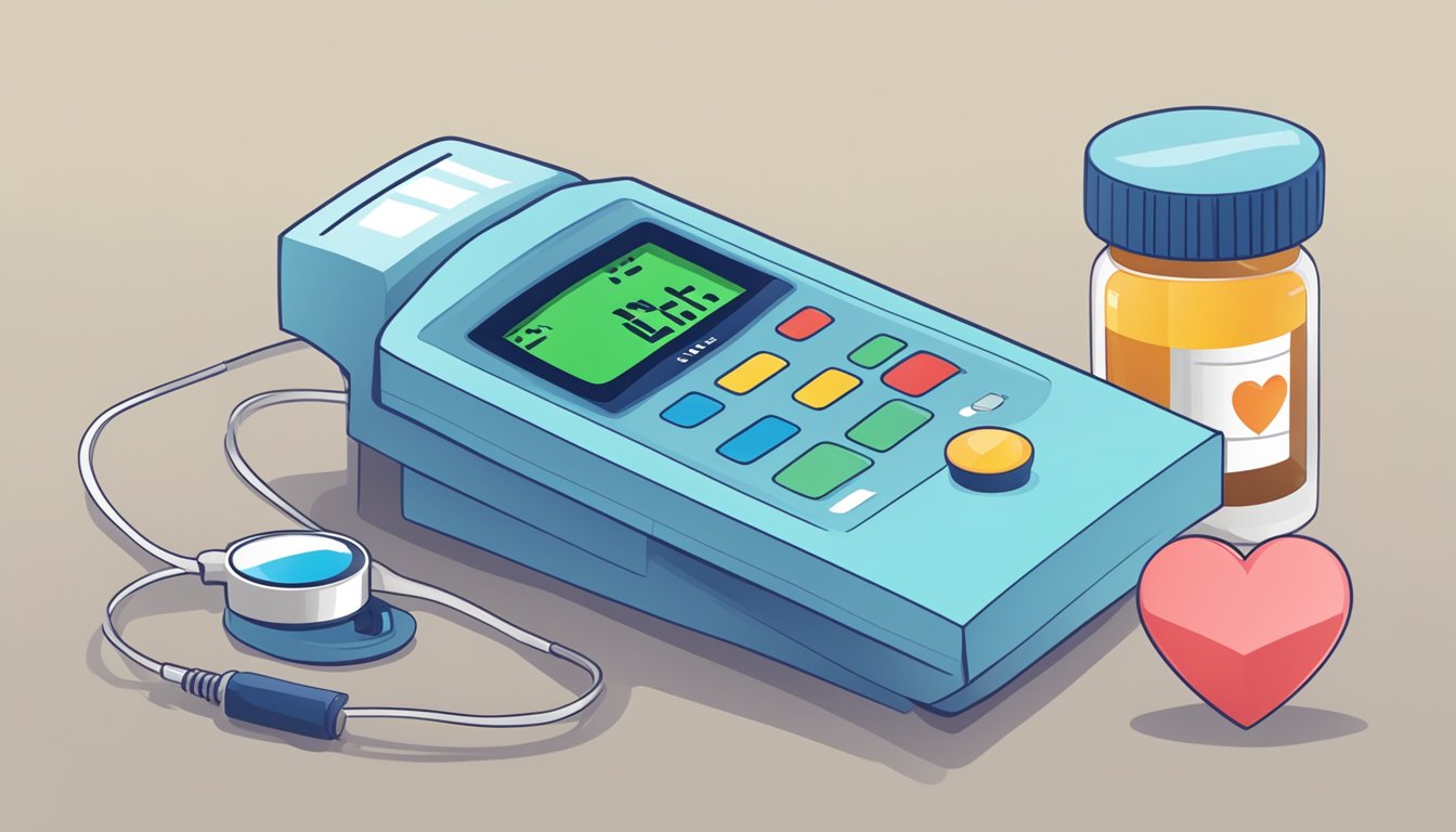 Hydralazine increases heart rate. Show a bottle of hydralazine with a heart rate monitor displaying an elevated pulse