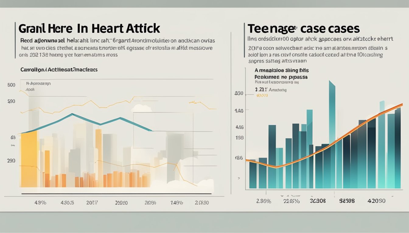 A graph showing an increase in teenage heart attack cases, with a noticeable spike in the past decade