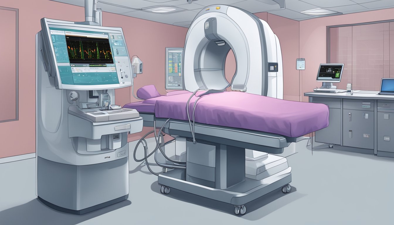 A heart scan machine in a clinical setting with a technician operating it